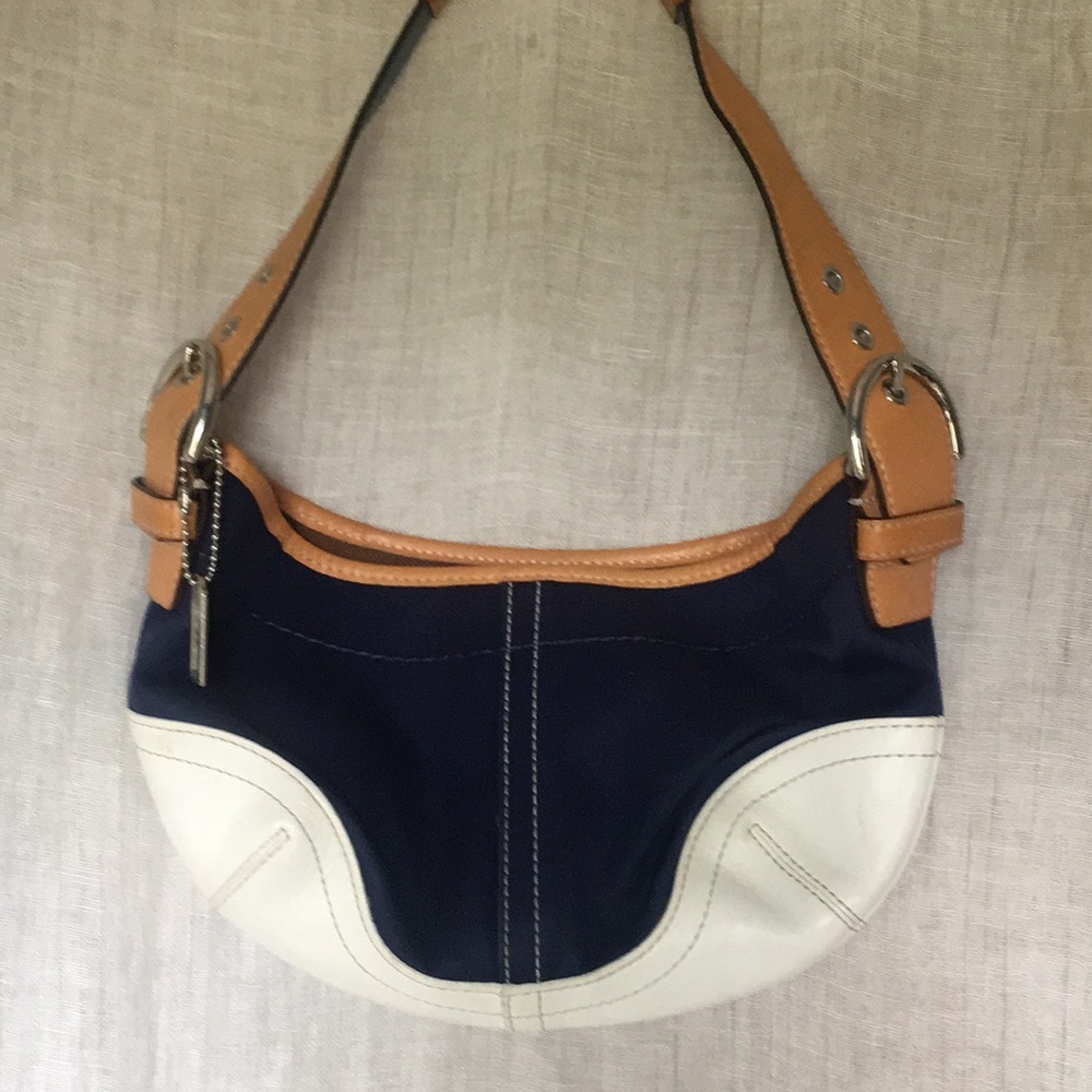 Coach Handbag Small Navy White leather & cloth